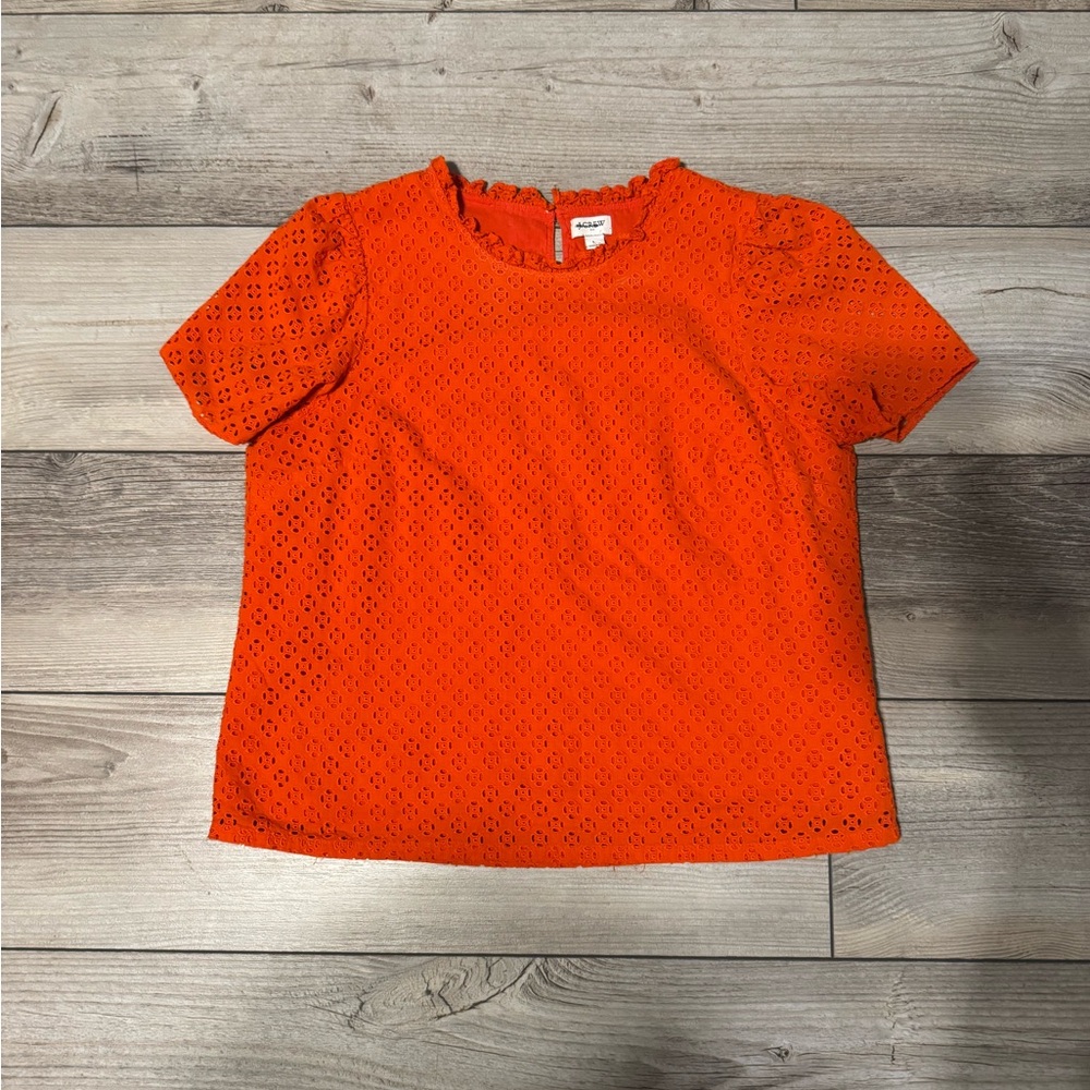 J. Crew Orange Eyelet Women Top Size: Large